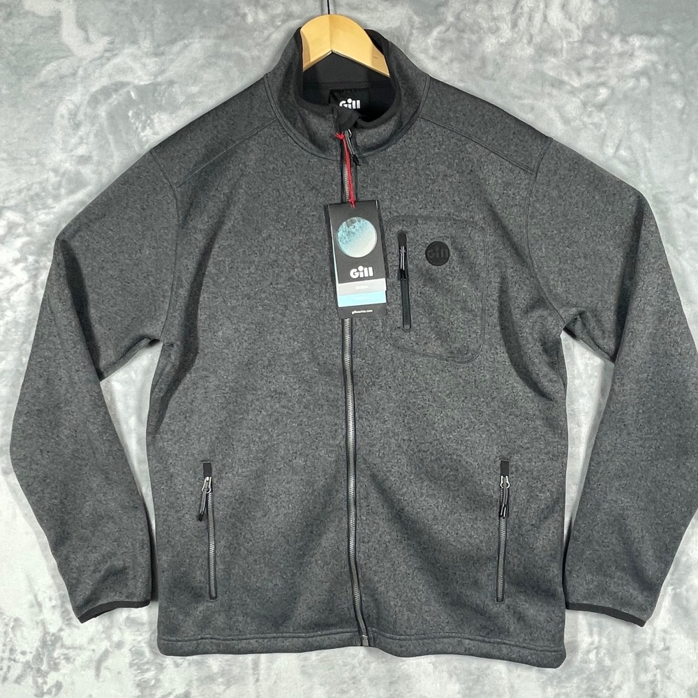 Gill Marine 1493 Mens Knit Fleece Jacket Ash Gray Full Zip Mock Neck Large NEW